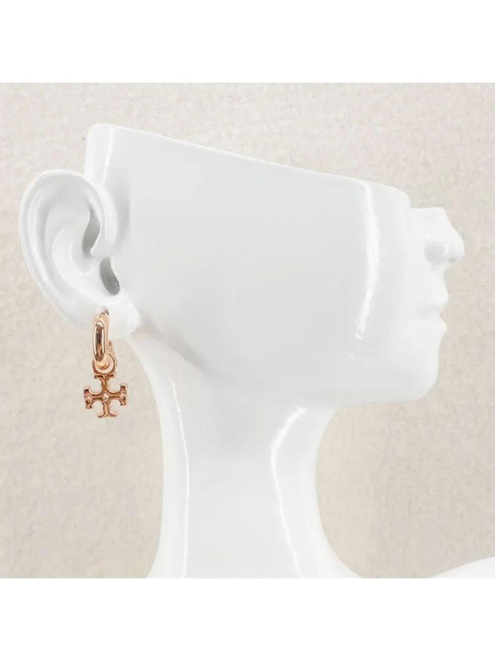 Tory Burch Kira Logo Drop Huggie Hoop Earrings Rose Gold OS